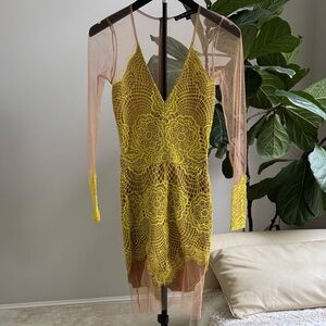 For Love And Lemons Yellow and Nude Long Sleeve Dress XS